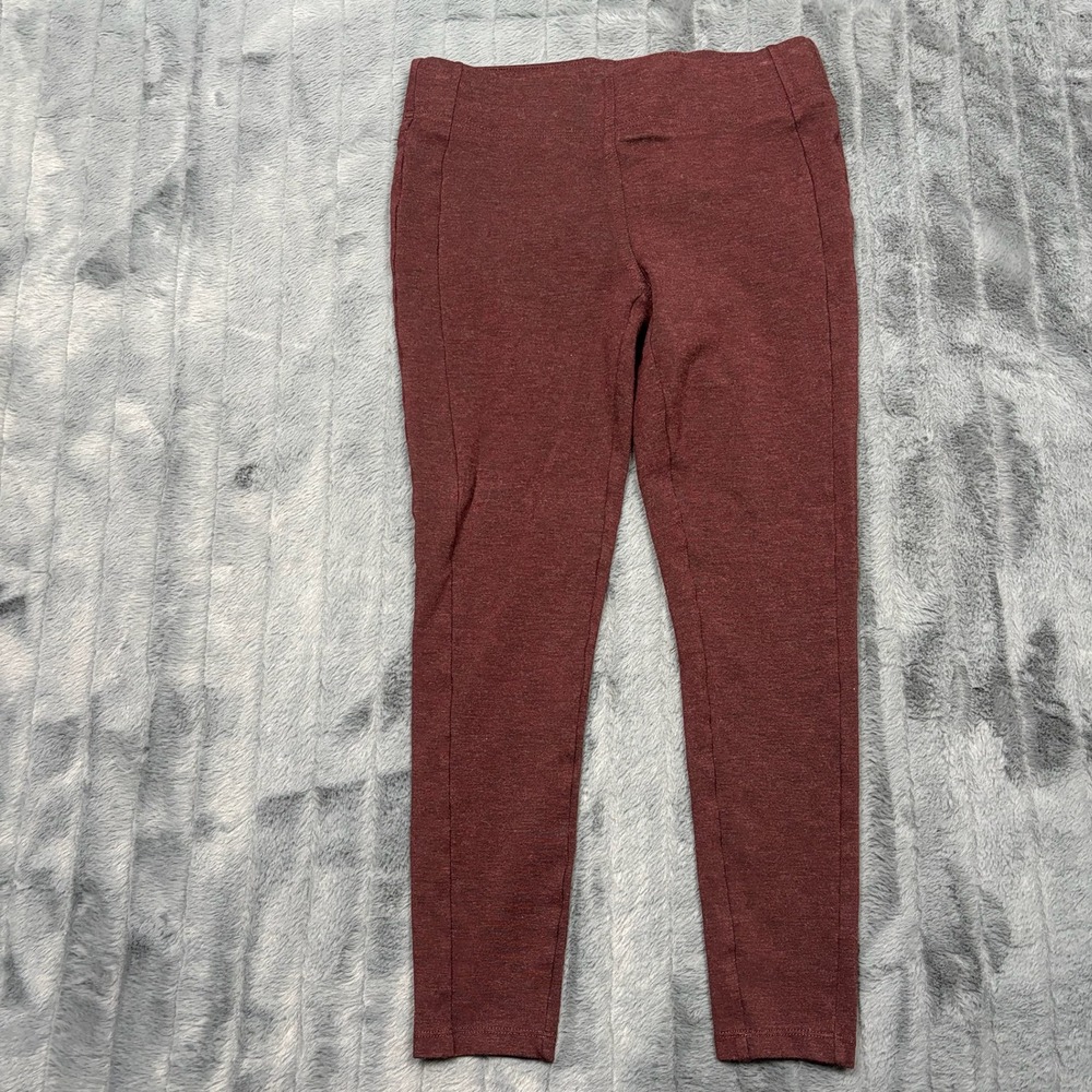Ann Taylor LOFT Womens Ponte Leggings Burgundy Maroon Seamed Pull On Pants M